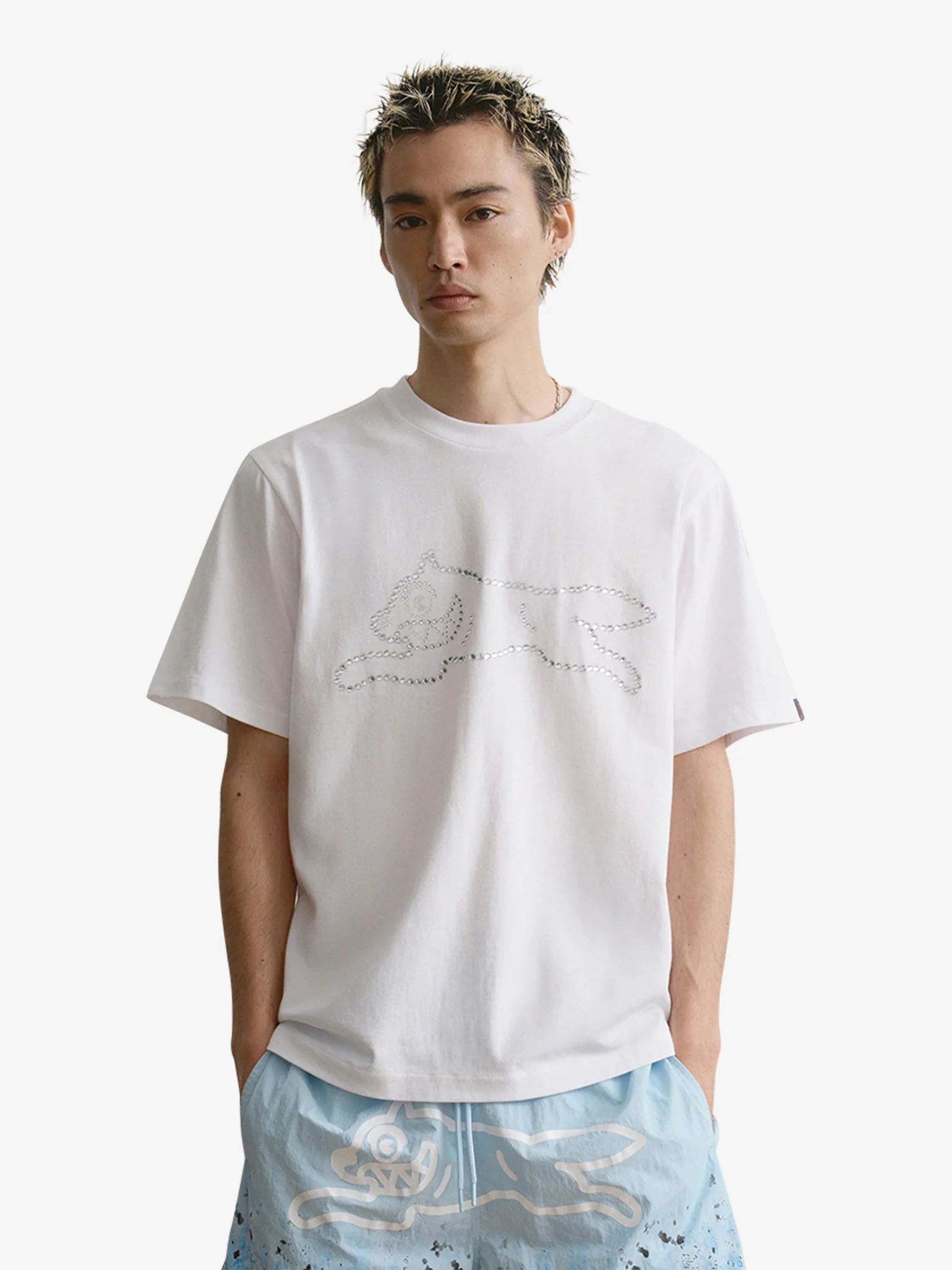 t-shirt crystal running dog uomo bianco
